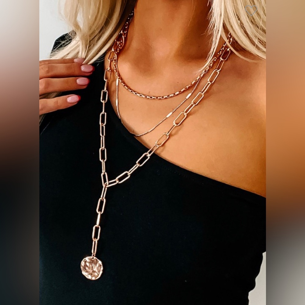 Elegant Gold Chain Triple Necklace with Pendant Set